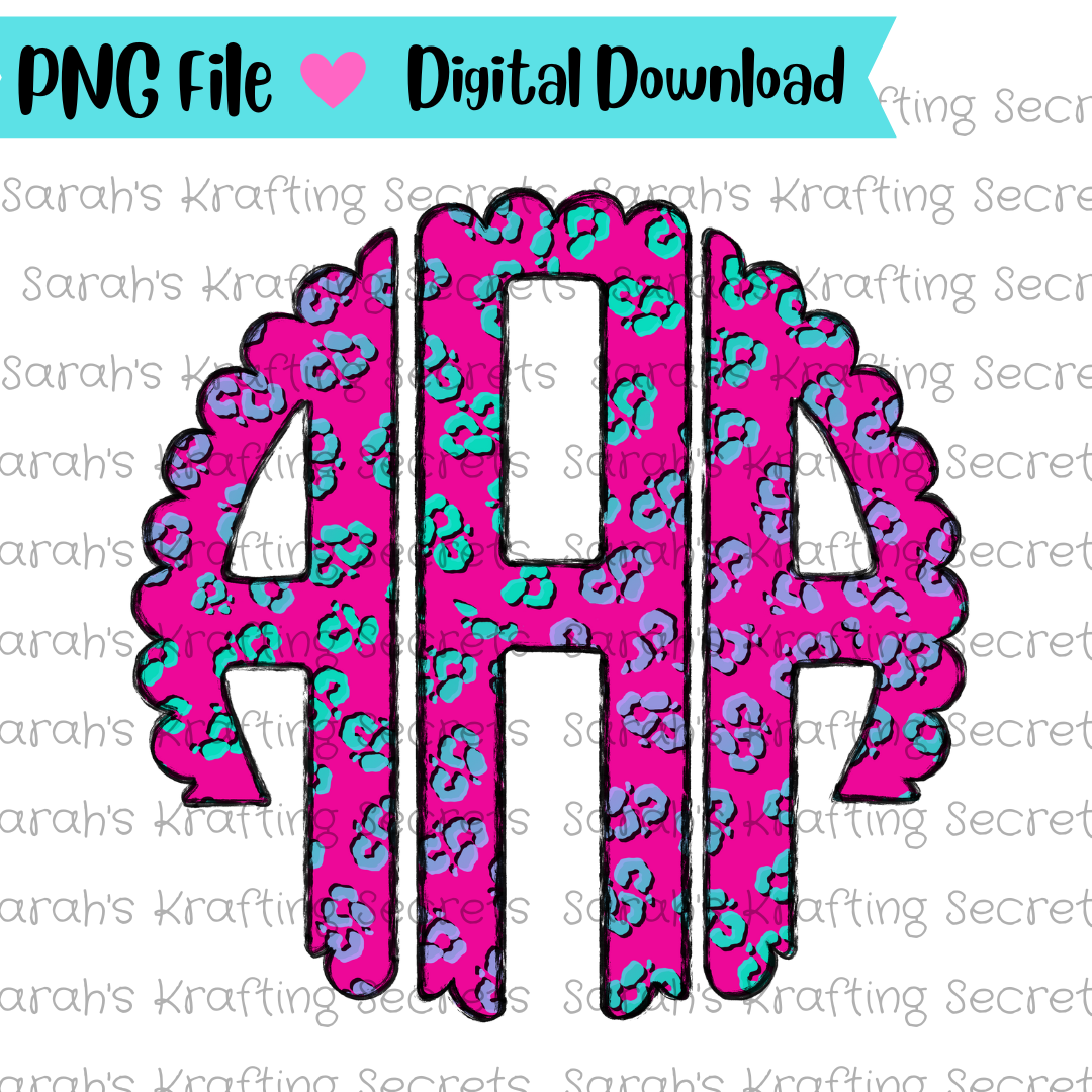 Pink Ombre Leopard Monogram Sublimation Font