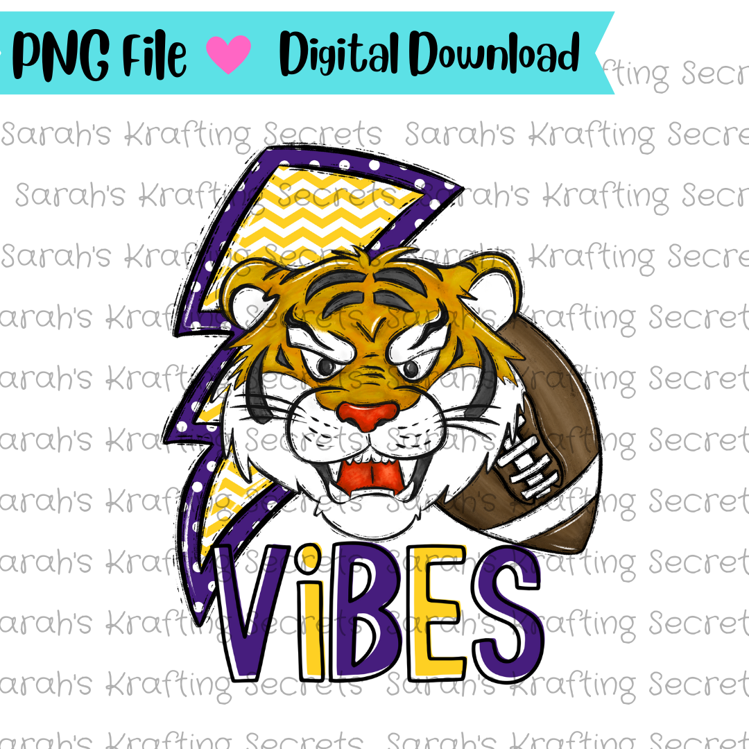 Purple & Gold Football Vibes Sublimation Design