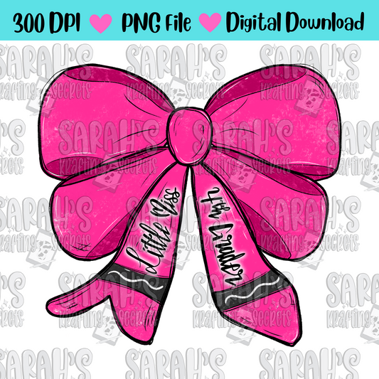 Crayon Bow Sublimation PNG / Hand Drawn Digital Download Little Miss 4th Grade School Girl Printable Art / Back to School Sublimation File