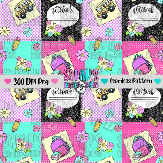 Girl School Patchwork Seamless Pattern Png File