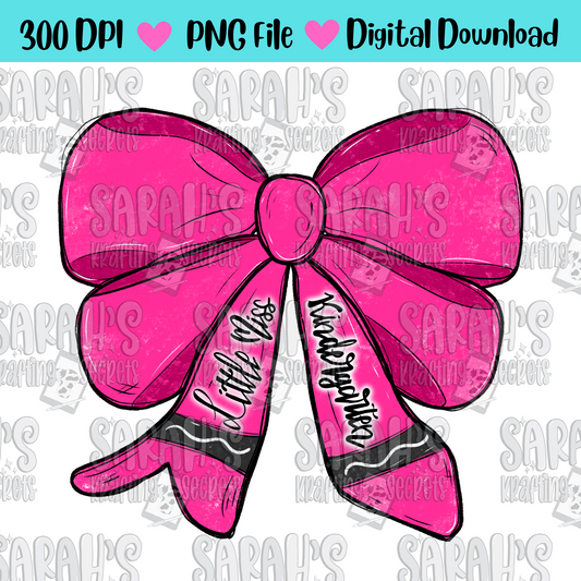 Crayon Bow Sublimation PNG / Hand Drawn Digital Download Little Miss Kindergarten School Girl Printable Art Back to School Sublimation File