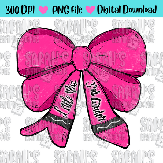 Crayon Bow Sublimation PNG / Hand Drawn Digital Download Little Miss 3rd Grade School Girl Printable Art / Back to School Sublimation File