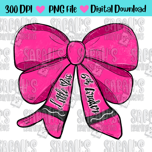 Crayon Bow Sublimation PNG / Hand Drawn Digital Download Little Miss 6th Grade School Girl Printable Art / Back to School Sublimation File