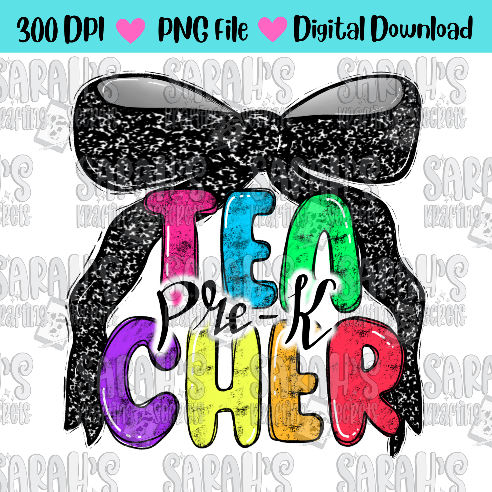 Coquette Bow pre-k teacher in bright colors and hand written lettering sublimation png file