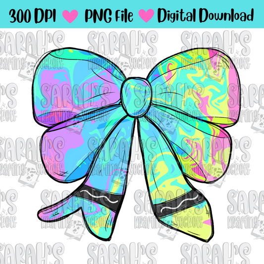 Crayon Bow Sublimation PNG / Hand Drawn Digital Download Watercolor School PNG / School Girl Printable Art / Back to School Sublimation File