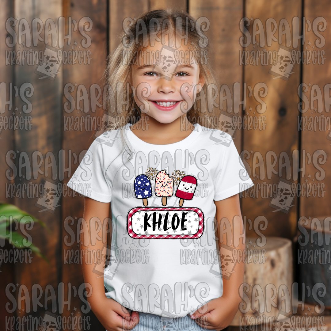 4th of July Popsicles Trio with Name Plate PNG