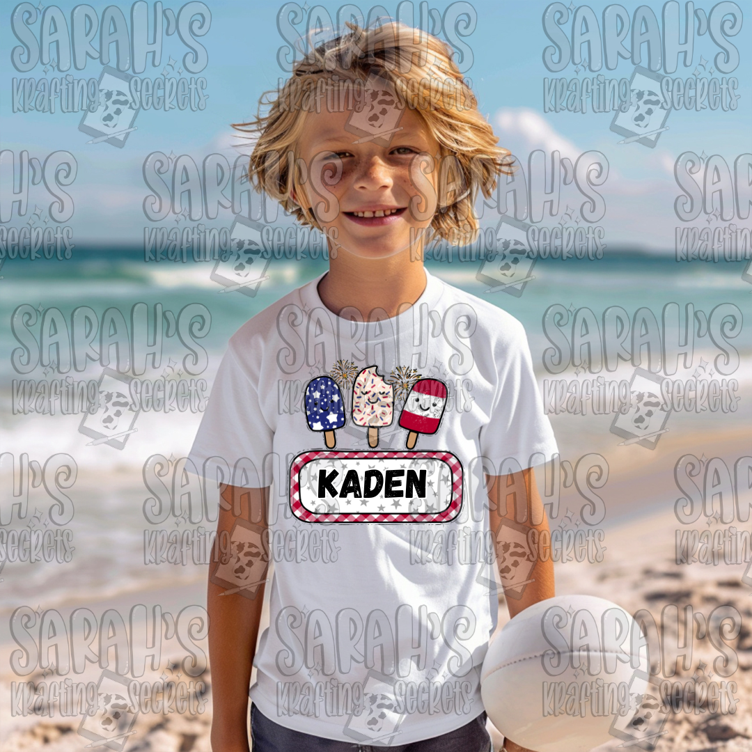 4th of July Popsicles Trio with Name Plate PNG