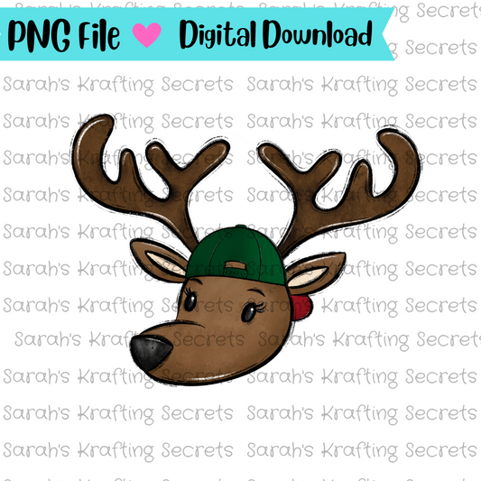 Cool Dude Reindeer with backwards hat png