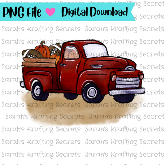 Red Truck with footballs and Pumpkins Sublimation 