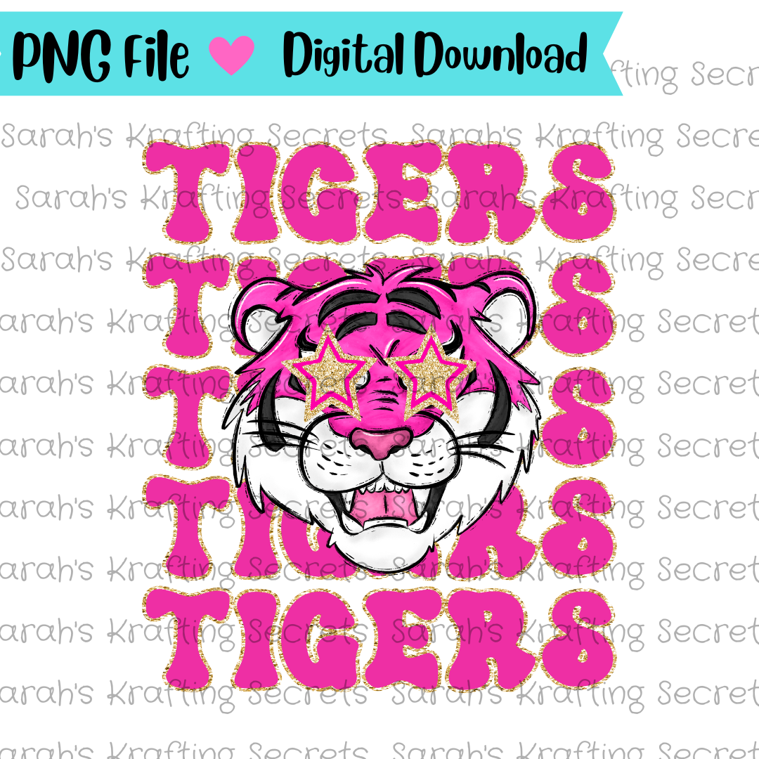 Pink Tiger with star eyes sublimation design