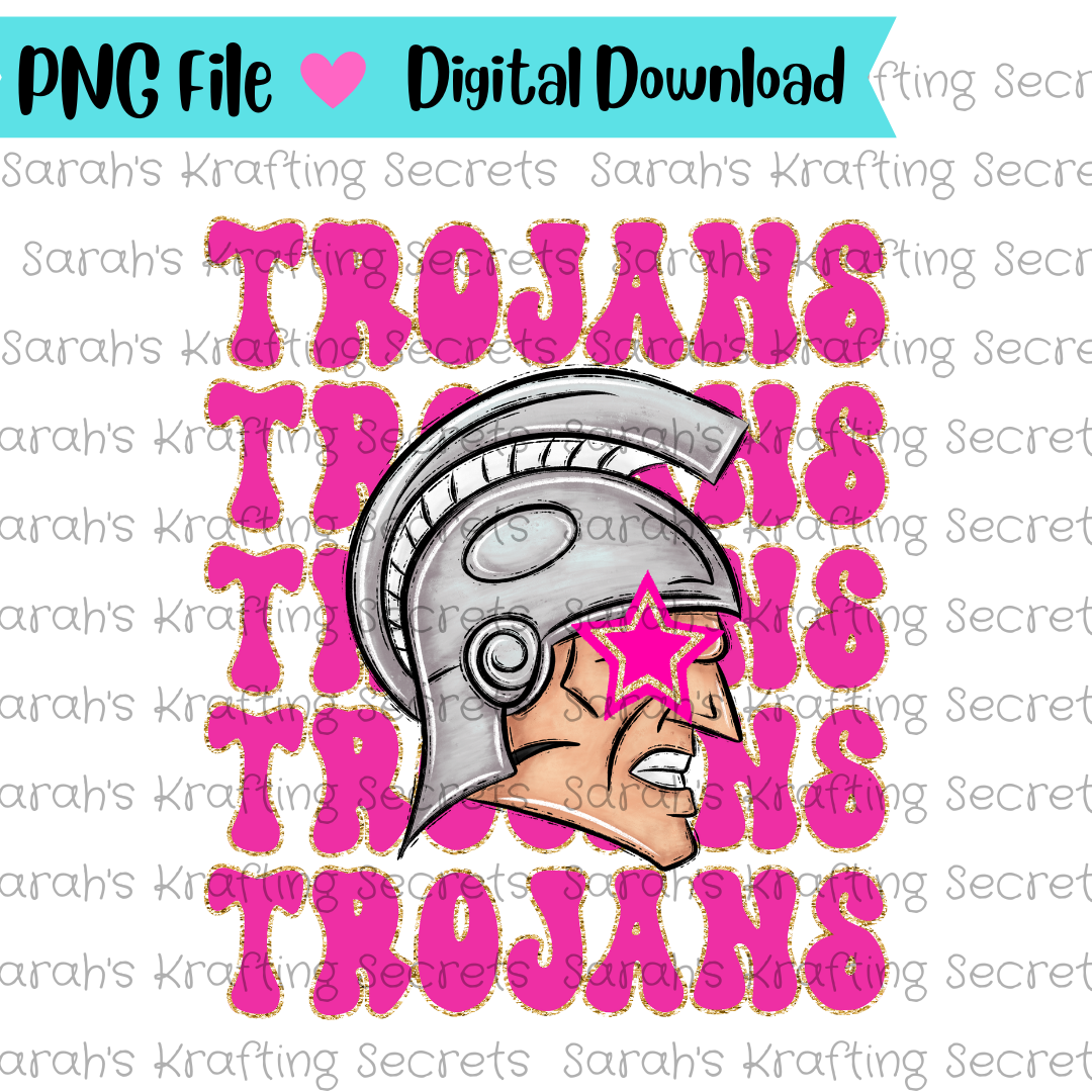 Pink trojan with star eyes sublimation design