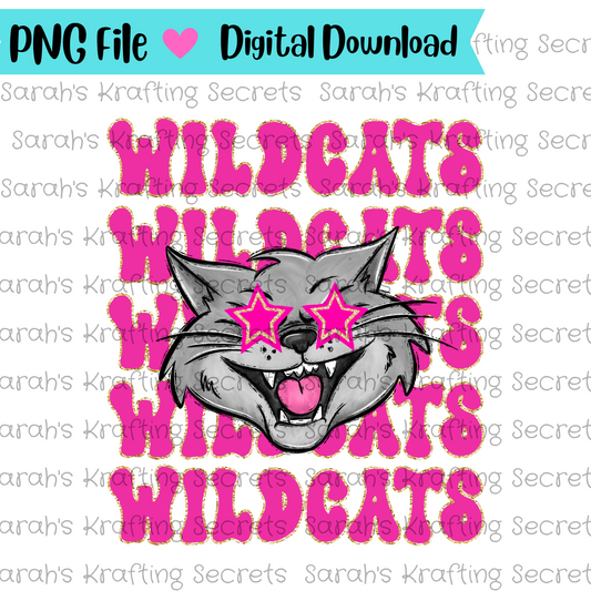 Pink Wildcat with star eyes sublimation design
