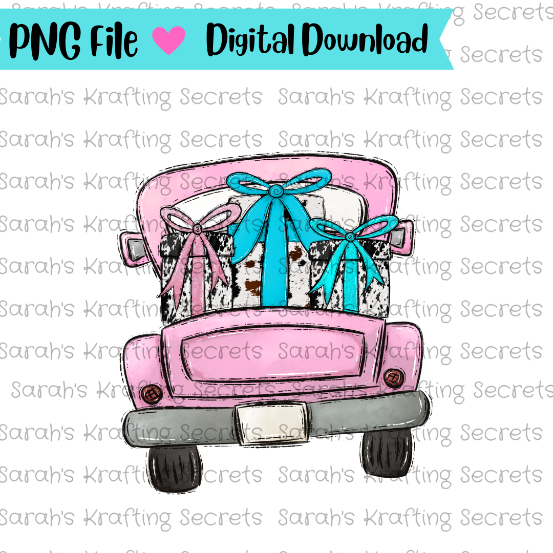 Cowhide Pink Christmas Truck Sublimation Png