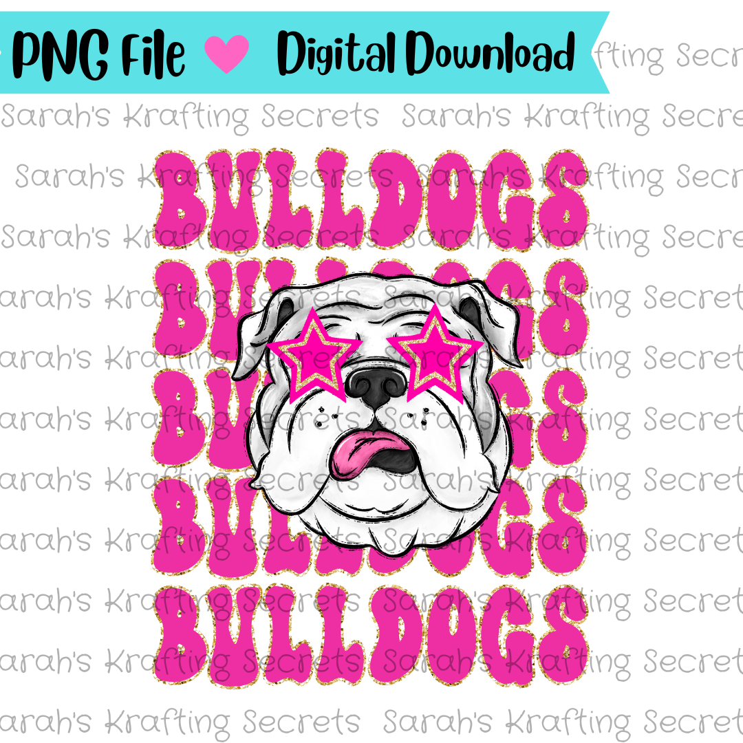 Pink Bulldog with star eyes sublimation design