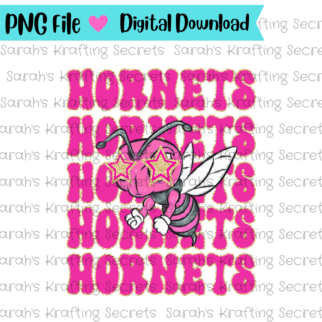 Pink Hornets with Star eyes sublimation design