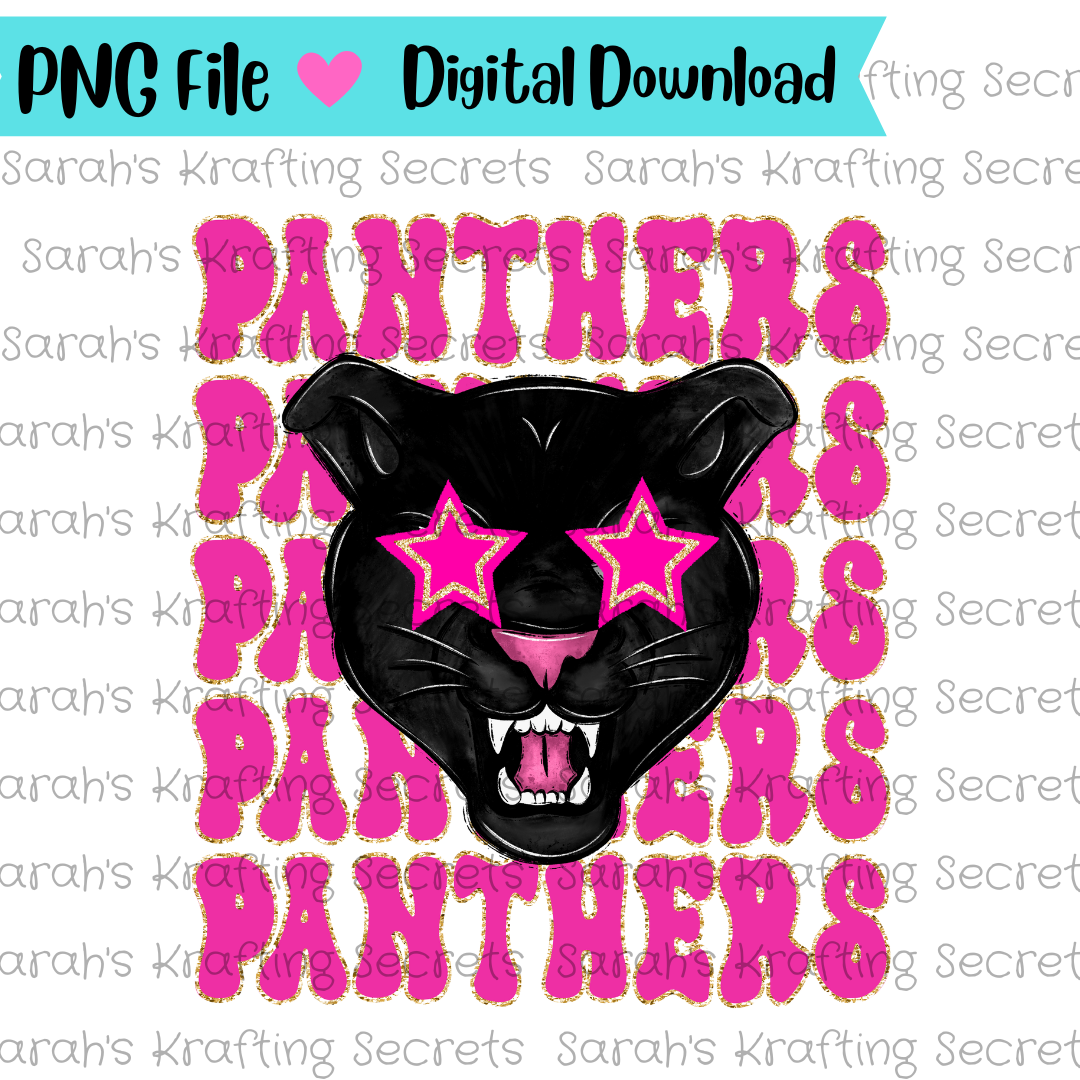 Pink Panthers with star eyes sublimation design