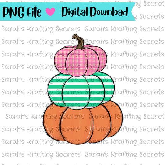 Girl Stacked Pumpkins Trio Sublimation