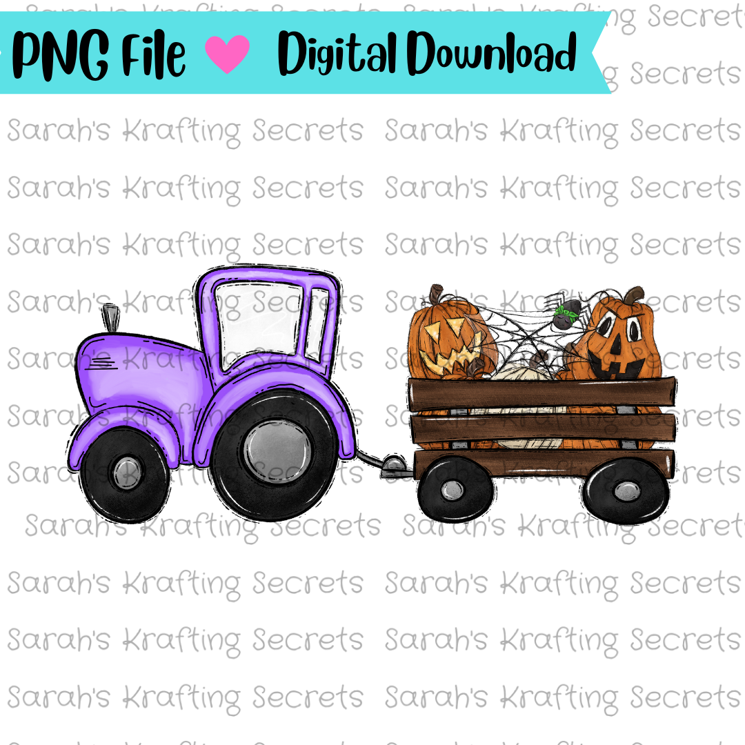 Halloween Girl Tractor with Pumpkins Sublimation Design