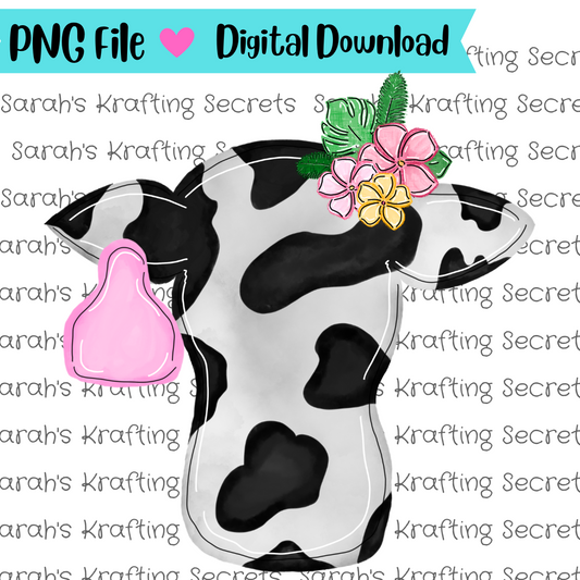 Cow head with flowers and tag sublimation design