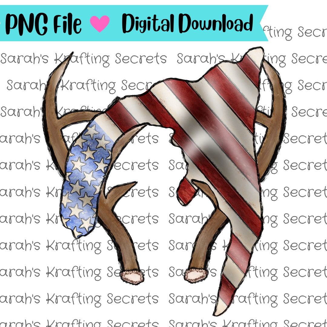 USA Flag On Deer Antlers Sublimation Design