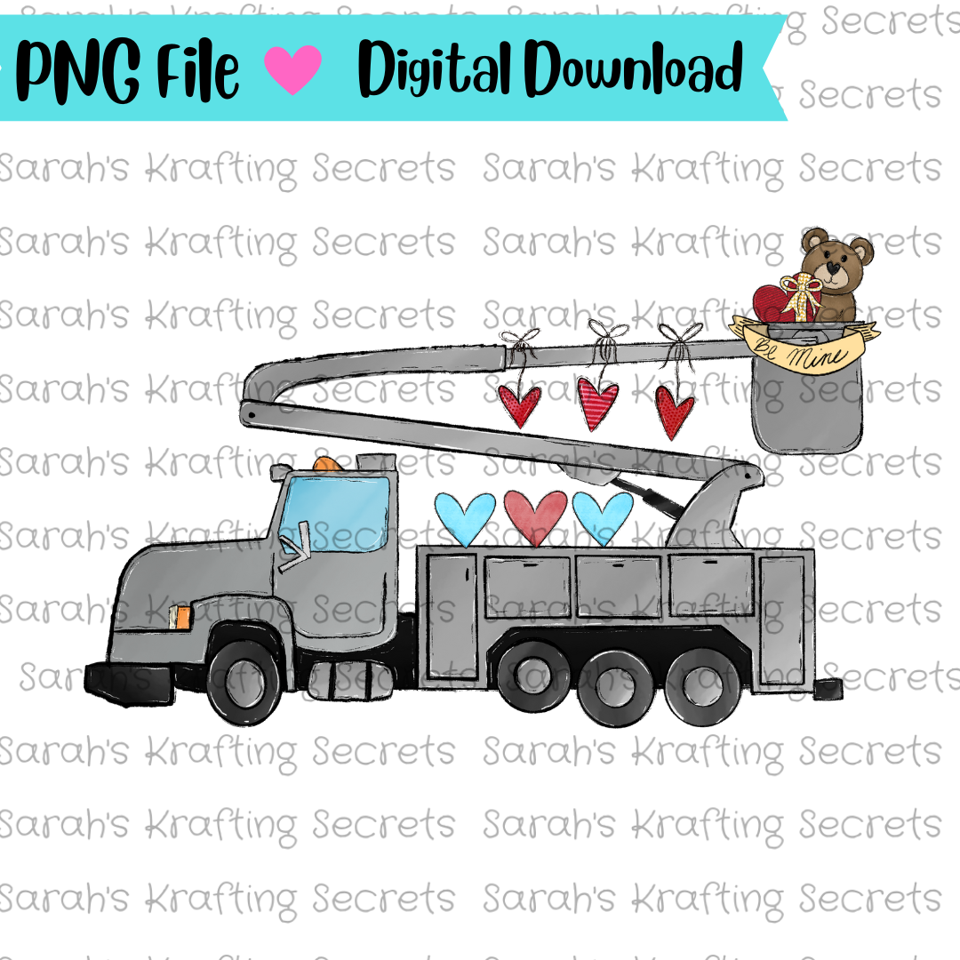 Valentine's Day Lineman Bucket Truck Sublimation png