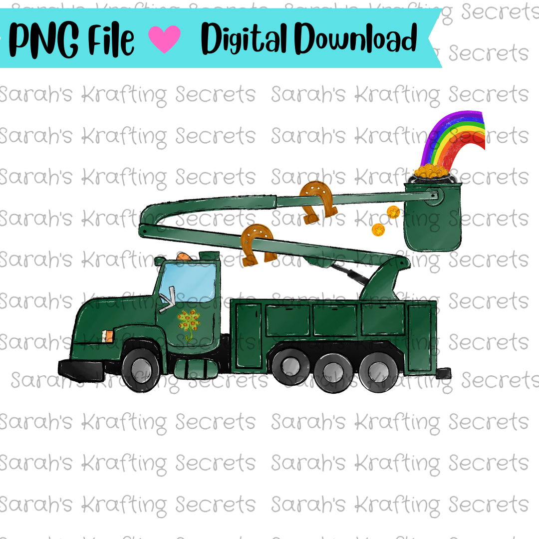 St Patrick's Day LIneman Bucket Truck Sublimation PNG 