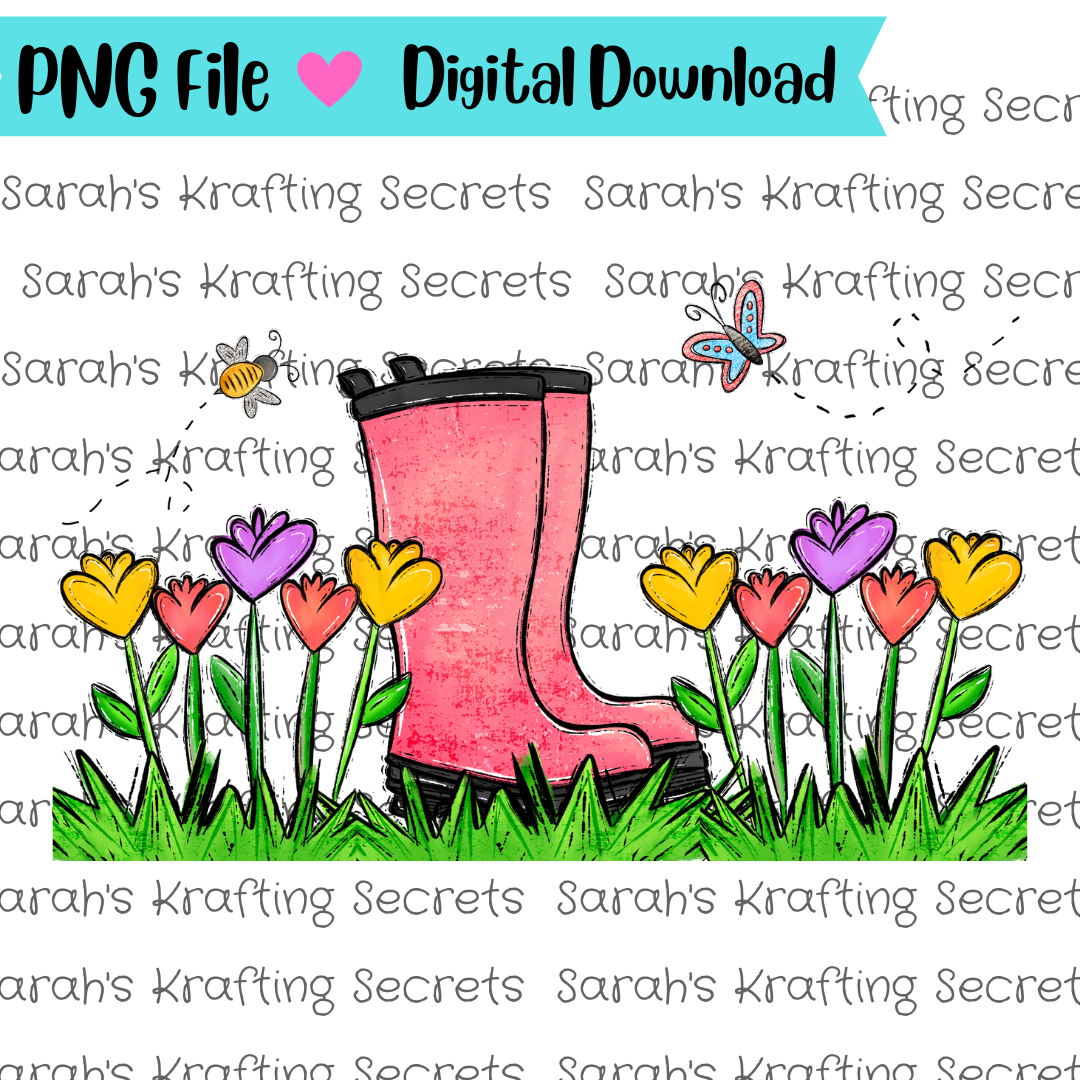 Rainboots and Spring Flowers Sublimation Graphic Design