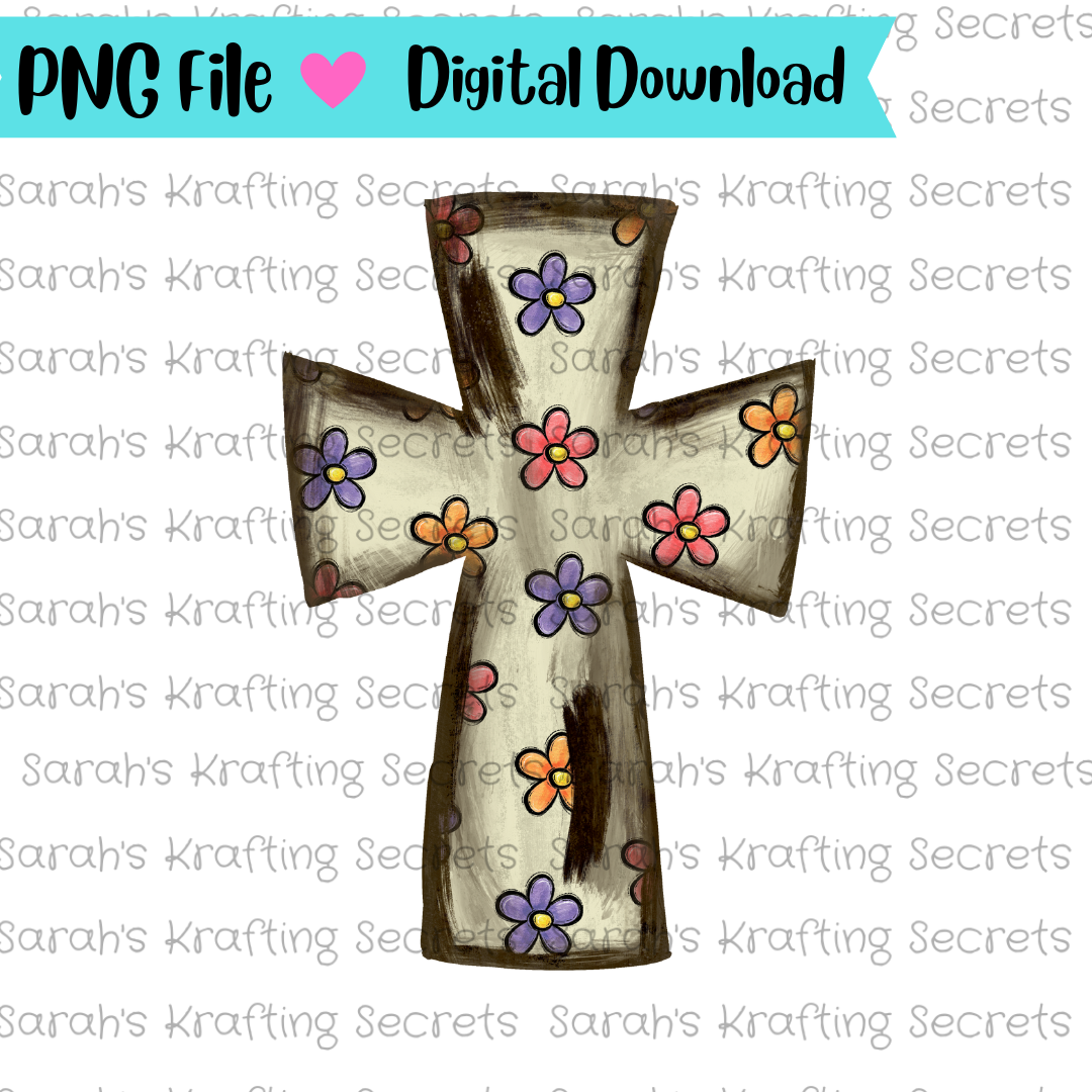 Distressed Flower Cross png 