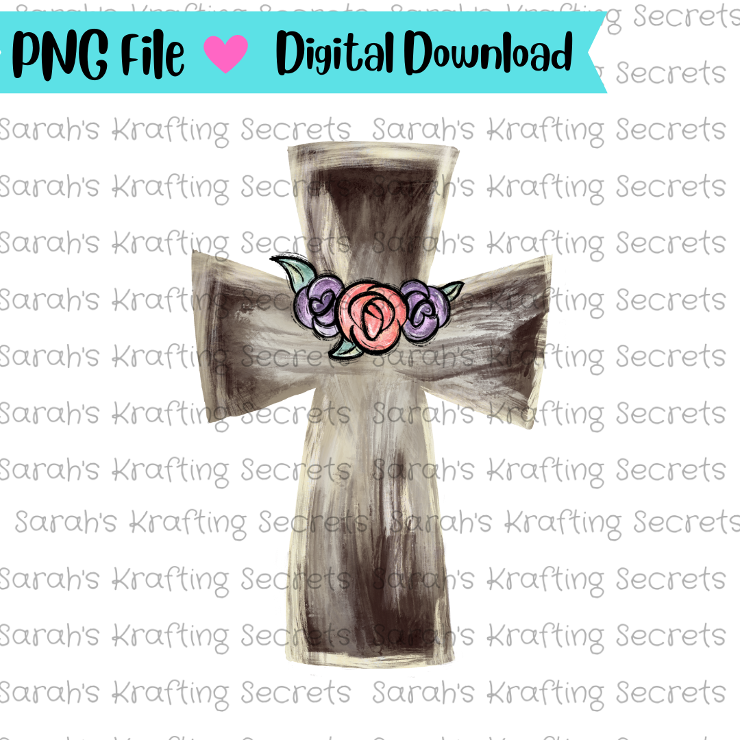 Distressed cross with roses png