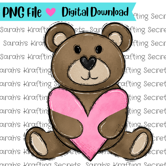 Valentine's Day Bear with Pink Heart Sublimation Graphic Design