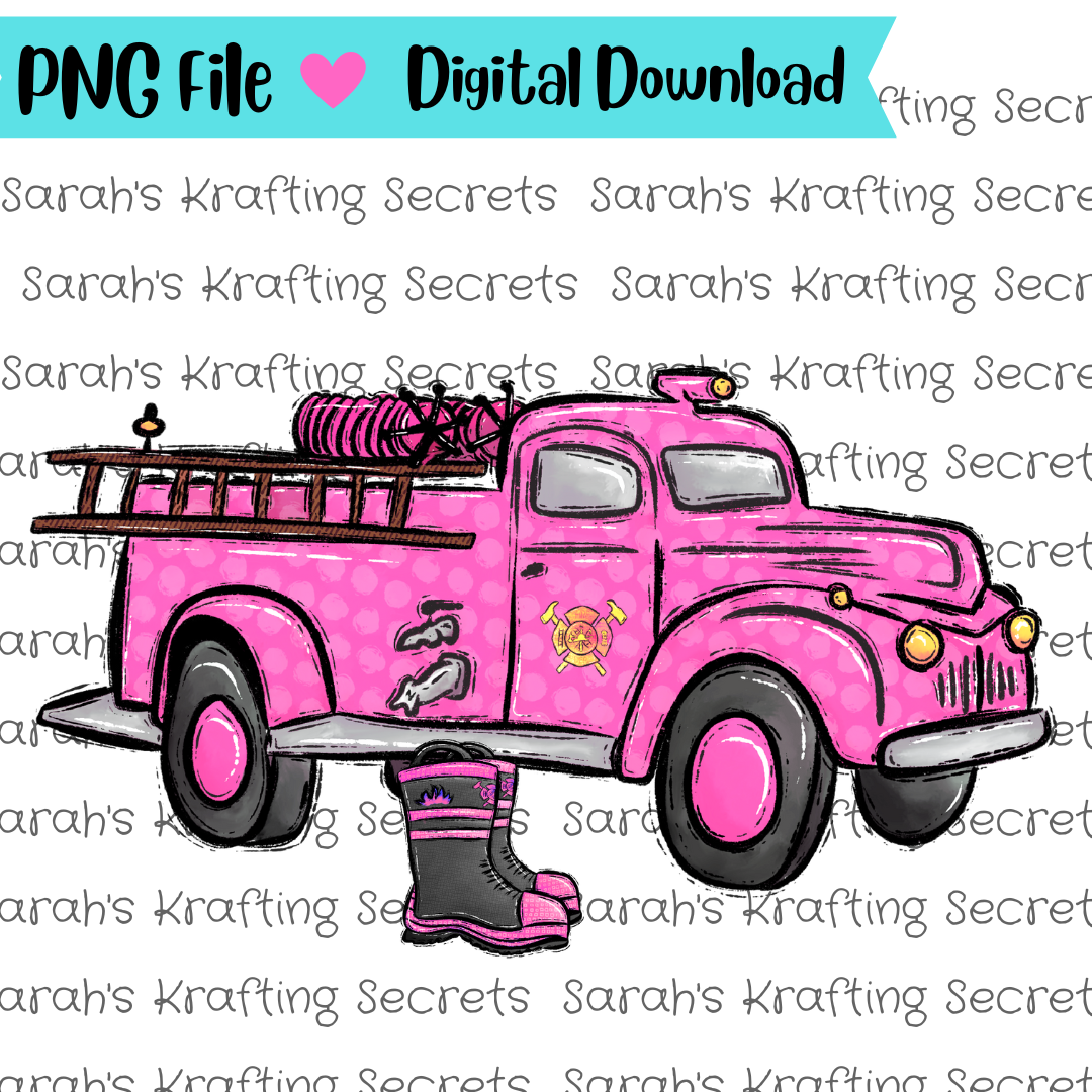 Pink Fire Truck Sublimation Graphic Design