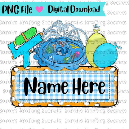Boy Summer Things with Name Plate PNG, Hand Drawn Clipart, Summer Sublimation PNG, Outside Fun Shirt Design, Printable Art, Instant Download